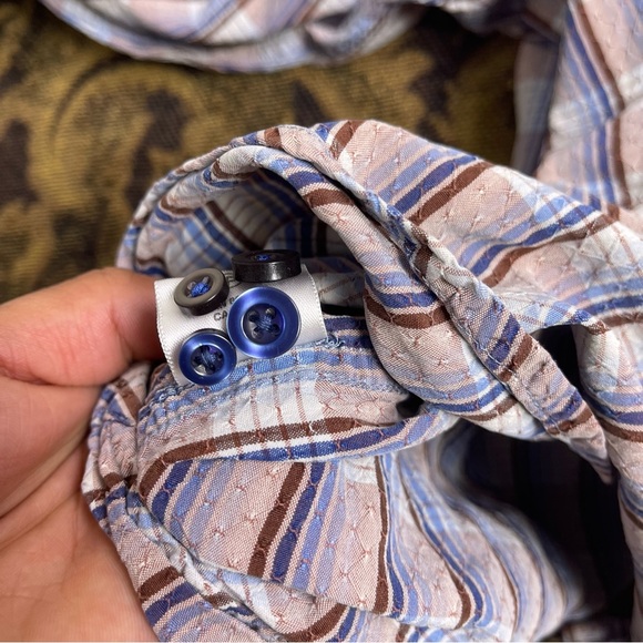 Tommy‎ Bahama Shirt Men Size L Blue Check Textured Silk Long Sleeve Casual - Picture 8 of 9